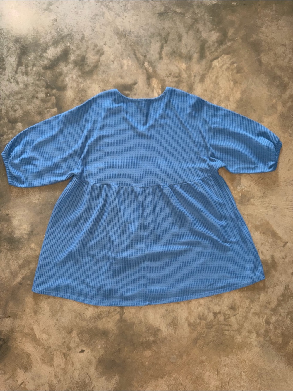 Umgee Blue Waffle Knit Tunic Top XL Babydoll Dress Oversized Boho Pockets - Picture 9 of 9